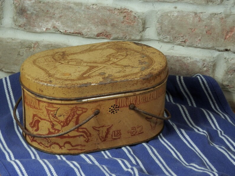 Tin Lunch Bucket Vintage 1940's Western Lunch Box Wire Etsy