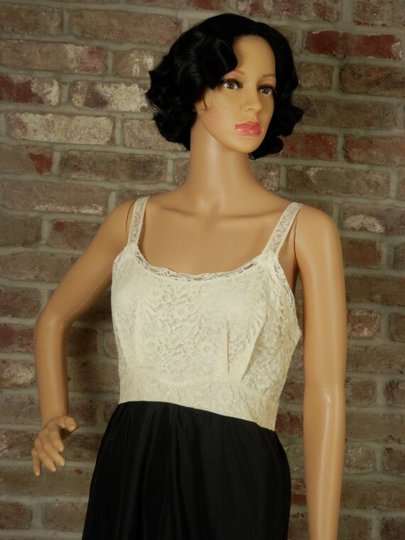 Vintage Slip Dress, Ivory Lace Bodice, Black Skir… - image 1