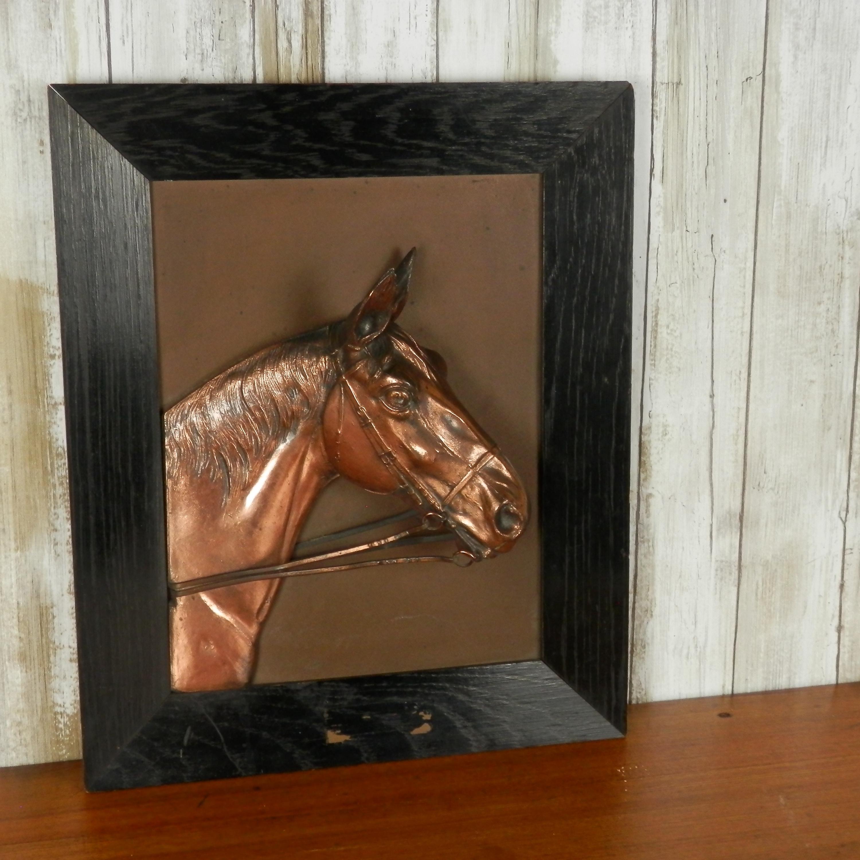 Vintage 3D Copper Horse Head Wall Art in Black Lacquered Frame - Etsy