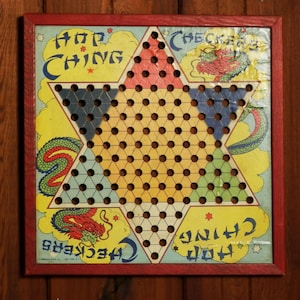 Hop Ching Checkers, Vintage Chinese Checkers Board, Mid-Century Game Board, J. Pressman Co., Framed Game Wall Art
