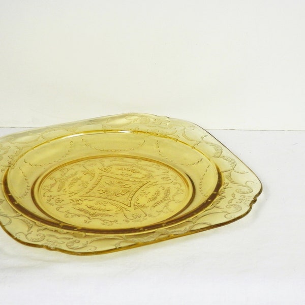 Federal Glass Madrid Amber, One 7 1/2" Square Salad Plates, Glass Salad Plate, Madrid Design, 1930's Amber Color Depression Glass