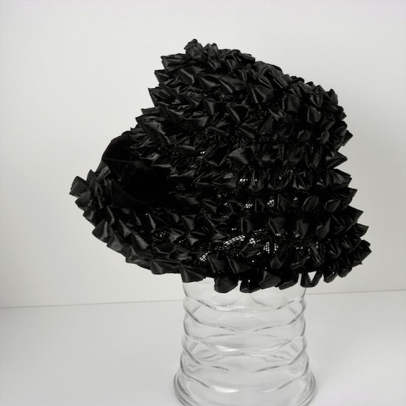 Black Raffia Bucket Hat with Black Velvet Bow, Vi… - image 9