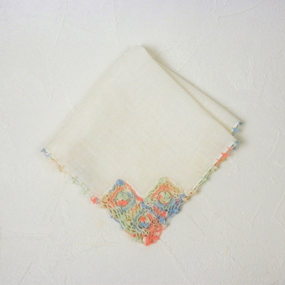 Vintage Crochet Handkerchief, Multi Color Pastel … - image 6