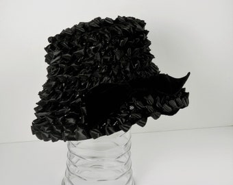 Vintage 60s Black Raffia Bucket Hat With Velvet Bow - Etsy display picture 2