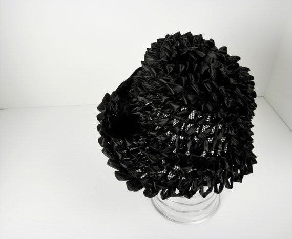 Black Raffia Bucket Hat with Black Velvet Bow, Vi… - image 7