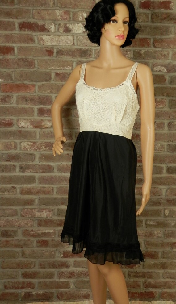 Vintage Slip Dress, Ivory Lace Bodice, Black Skir… - image 5