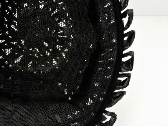 Black Raffia Bucket Hat with Black Velvet Bow, Vi… - image 6