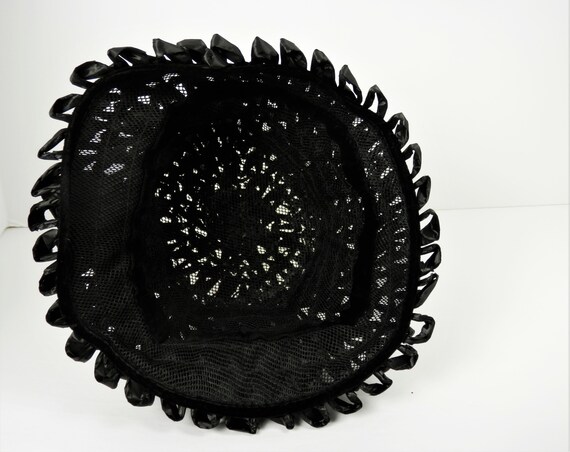 Black Raffia Bucket Hat with Black Velvet Bow, Vi… - image 5
