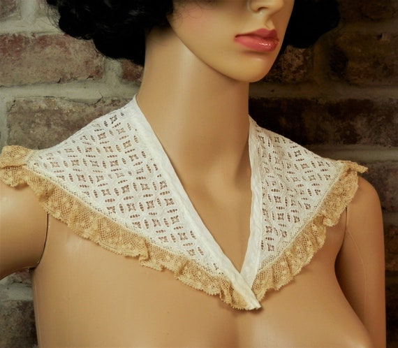 Two Toned Lace Collar, Vintage Victorian Lace Col… - image 8