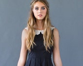 ETIQUETTE - Little Black Dress with pockets, round ivory collar & pleated skirt // holiday // cocktail // day // peter pan collar