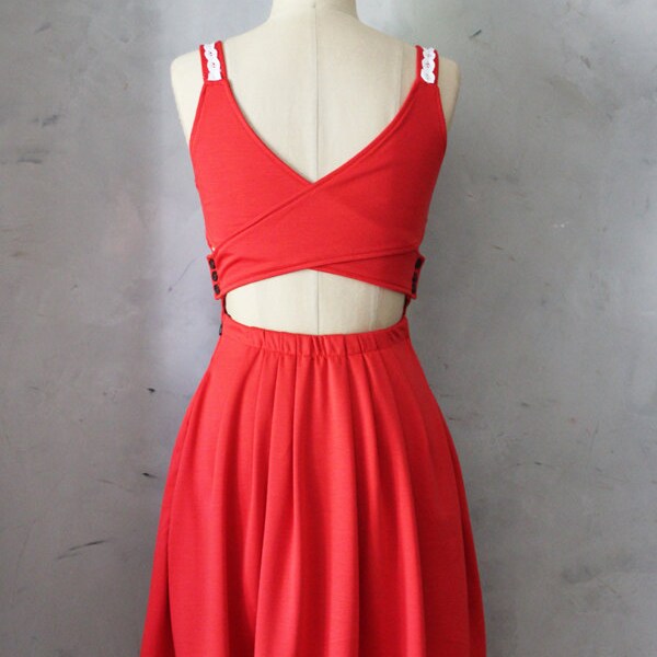 DERICA POPPY - Orange red dress with pockets // pleated skirt // ivory crochet // bridesmaid // vintage inspired // day // valentines