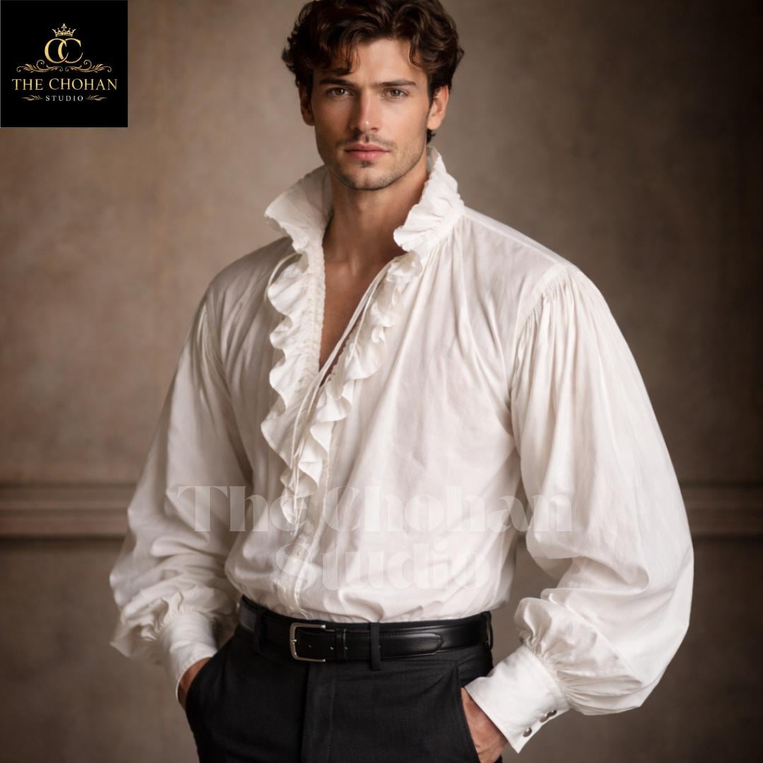 Beokeuioe Camicia da uomo slim con volant, camicia da uomo medievale, gotica, a maniche lunghe, vintage, a maniche lunghe, per cosplay, vino B., XL