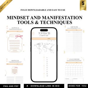 Herramientas y técnicas para la mentalidad y la manifestación (PDF, PNG) Guía de la Ley de la Atracción Método 369 Escritura de guiones Rituales de éxito y abundancia Diario digital