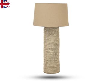 Tall Grey Ceramic Table Lamp 83cm Tuscan Style Bedside Lamp Modern Neutral Home Lighting
