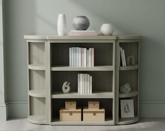 Saltaire Grey 3-Shelf Unit | Large Curved Pine Dresser | Modern Scandi Bookcase | Open Display Shelf
