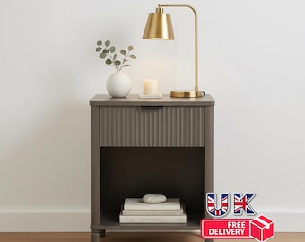 Brown Wood Bedside Table | Scandi Nightstand with Brushed Handle