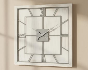 Williston White Square Large Wall Clock - 90cm Roman Numeral Skeleton Clock