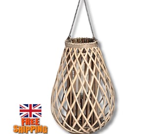 Large Handcrafted Natural Wicker Lantern - Rattan Bohemian Decor 55cm
