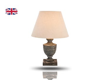 Rustic Farmhouse Wood Table Lamp, Grey Washed Country Chic Lighting