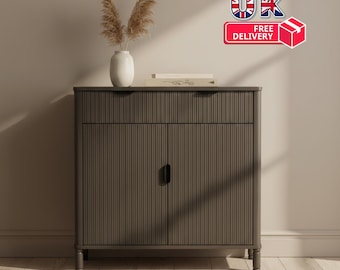 Handmade Solid Wood Sideboard – Slim Brown Storage Cabinet, UK Delivery