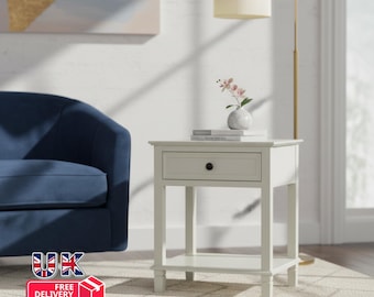 Belmont White Bedside Unit with Textured Wood Detail | Modern Nightstand | UK Free delivery