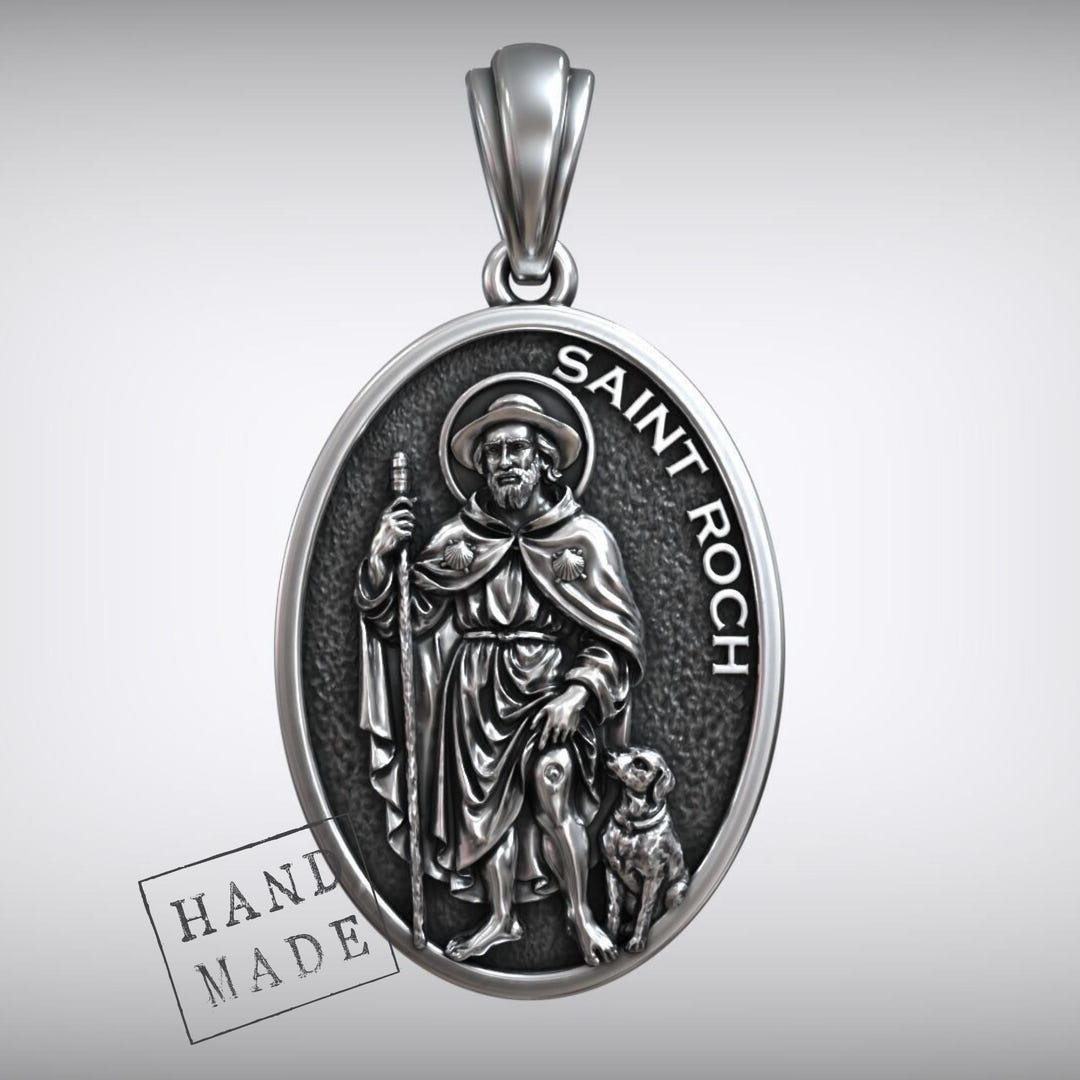 Healing Saint Roch Pendant - Religious Medal With Dog Figure - Etsy