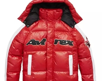 Avirex - Doudoune à capuche rouge brillant Streetwear unisexe - Cadeau pour lui