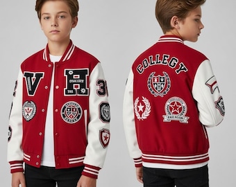 Veste Letterman pour enfants | Veste universitaire personnalisée | Style d'équipe universitaire | Garçons Filles | Commandes groupées