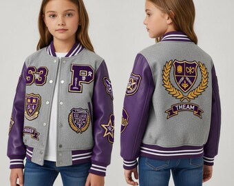 Kids Letterman Jacket | Personalized Varsity Jacket | College Team Style | Boys Girls | Bulk Orders