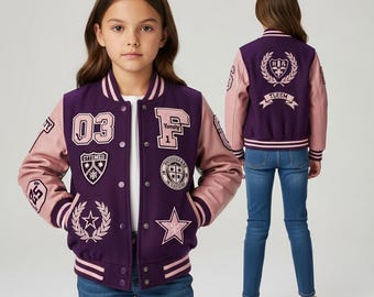 Letterman-jas voor kinderen | Gepersonaliseerde Varsity-jas | College-teamstijl | Jongens Meisjes | Bulkbestellingen