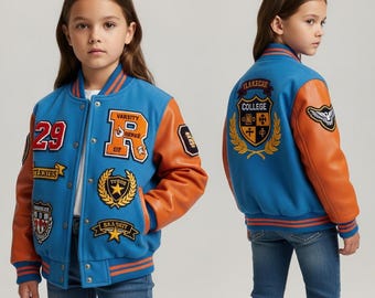 Kids Letterman Jacket | Personalized Varsity Jacket | College Team Style | Boys Girls | Bulk Orders
