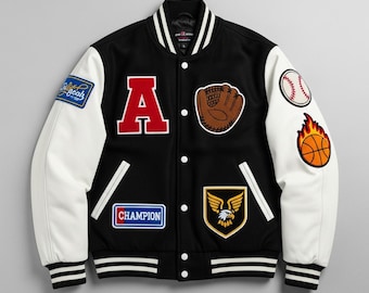 Custom Varsity Jacket with Embroidered Patches – Personalized Letterman Jacket, Handmade Wool & Leather Style