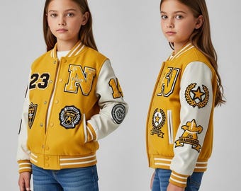 Giacca Letterman per bambini / Giacca universitaria personalizzata / Stile squadra universitaria / Ragazzi e ragazze / Ordini all'ingrosso