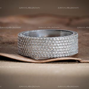 Sevan Row Diamond Eternity Band, Wedding Band, Three Row Round Lab Grown Diamond Wedding Band, Men's & Women's Unisex Diamond Band, 14k Gold