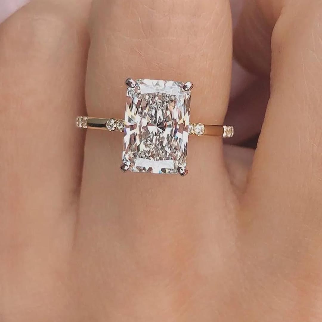 Lab Grown Diamond Ring , 4 CT Radiant Cut Lab Diamond Engagement Ring ...