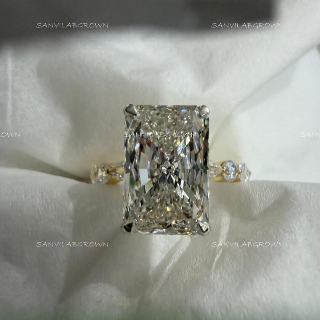 4CT Radiant Cut Lab Grown Diamond Ring 14KT Yellow Gold VVS Clarity IGI ...