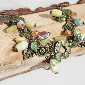 Lime GreenJade /& Pearls Gemstone BraceletArtisan MadeGold-DaintyNature-Flower MotifUnique Gift For HerMothers Day~Under 40 Dollars