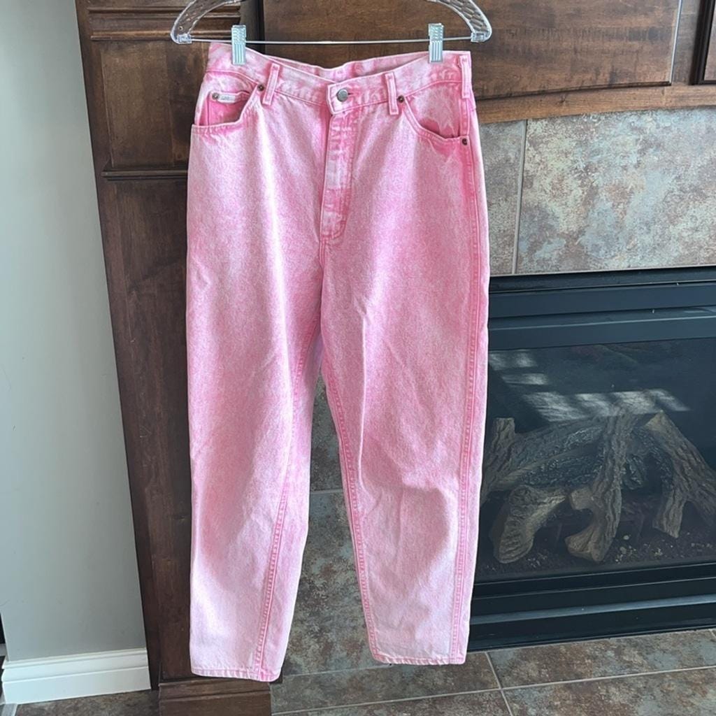 Vintage PINK stone wash/acid wash high waist LEE jeans 80s western Barbie 13 Med