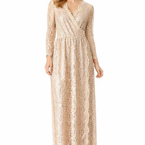 champagne satin maxi dress long sleeve Alyah Satin Maxi Dress