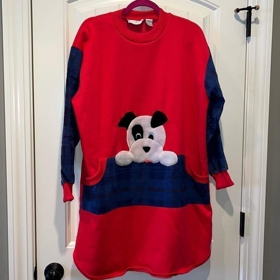 80S 90s kictshy sweatshirt material loungewear/sleepwear cute puppy dog L/XL