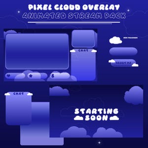 Animated Stream Pack - Pixel Cloud | Twitch Overlay & Alerts | Customizable - Resizable | 1920x1080