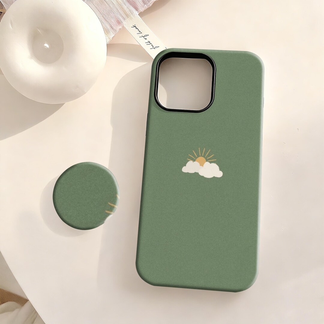 Green Minimalist Phone Case, Sun Cloud, Sage Green Aesthetic Cover ...