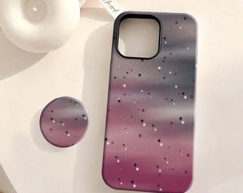 Pink & Gray Gradient Starry Phone Case - Retro Dreamy Cover With iPhone 17 16 15 14 13 12 Plus Pro Max,Samsung S25 S24 S23 S22 Plus Ultra