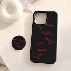 Black Bat Phone Case, Gothic Halloween, Red Bat Pattern Cute Spooky,iPhone 17 16 15 14 13 12 Plus Pro Max,Samsung S25 S24 S23 S22 Plus Ultra