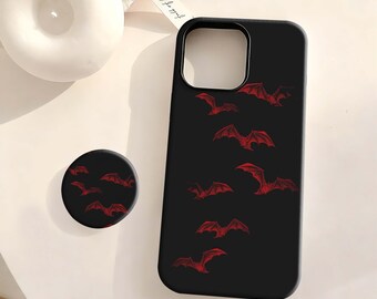 Black Bat Phone Case, Gothic Halloween, Red Bat Pattern Cute Spooky,iPhone 17 16 15 14 13 12 Plus Pro Max,Samsung S25 S24 S23 S22 Plus Ultra
