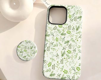 Green Botanical Leaf Phone Case, Delicate Herb and Wildflower Garden iPhone 17 16 15 14 13 12Plus Pro Max,Samsung S25 S24 S23 S22 Plus Ultra