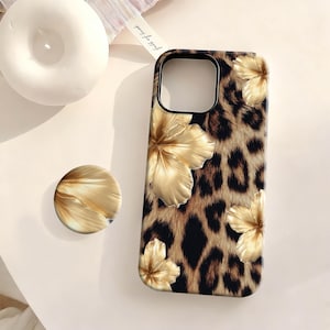 Leopardmönster mobilskal, leopard- och hibiskusmönster mobilskal, iPhone 17 16 15 14 13 12 Plus Pro Max, Samsung S25 S24 S23 S22 Plus Ultra