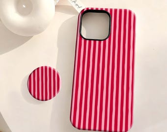 Red & Pink Hand-Drawn Stripe Phone Case - Retro Preppy Cover With iPhone 17 16 15 14 13 12 Plus Pro Max,Samsung S25 S24 S23 S22 Plus Ultra