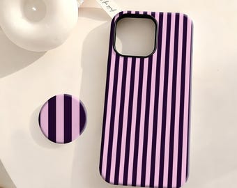 Telefoonhoesje roze en paars gestreept - Retro Sweet Cover, compatibel met iPhone 17 16 15 14 13 12 Plus Pro Max, Samsung S25 S24 S23 S22 Plus Ultra