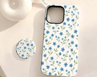 Blaue Blumen Handyhülle, Gänseblümchen Blumen ästhetik, iPhone 17 16 15 14 13 12 Plus Pro Max, Samsung S25 S24 S23 S22 Plus Ultra